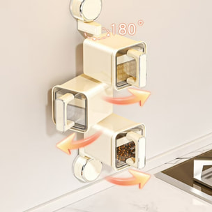 Organizador transparente para especias de cocina montado en la pared con ventosas, asas ergonómicas con cuerpo giratorio 180°, 3 compartimentos
