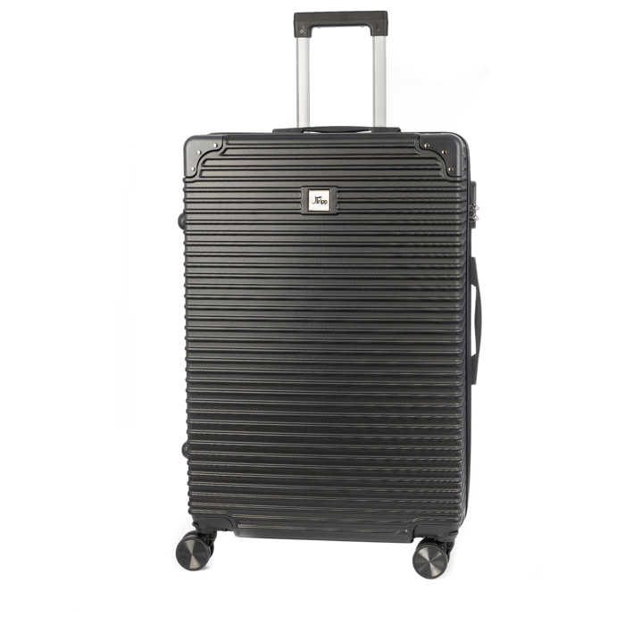 DAM Valigia media trolley rigida ultraleggera, in ABS ad alta resistenza con angoli rinforzati. Chiusura numerica e 4 ruote doppie estraibili e girevoli a 360°. 46x27x70 Cm. Colore: Nero