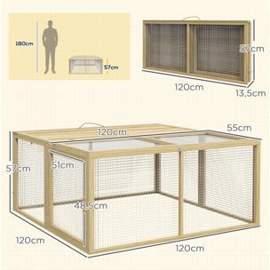 Clapier pliable avec poignée - cage à lapin - toit ouvrant, porte - 120 x 120 x 57 cm - acier bois autoclave