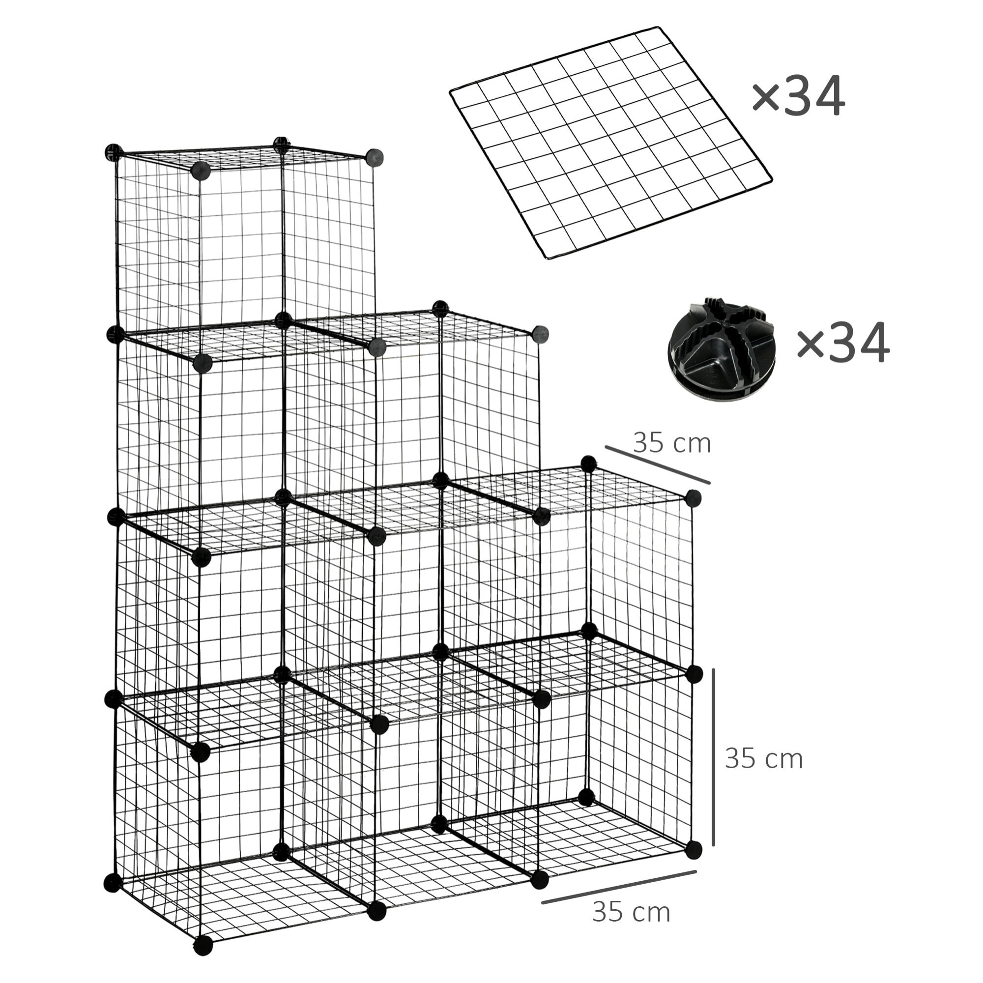 9 étagères de rangement empilables cubique en grillage métallique dim. cube 35 x 35 cm noir