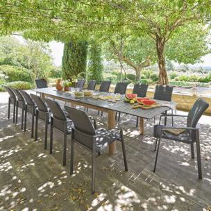 Table de jardin extensible rectangulaire "Miceira" graphite & honey 14 places en aluminium