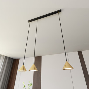 Lampada a sospensione ELIT con tre diffusori conici in oro