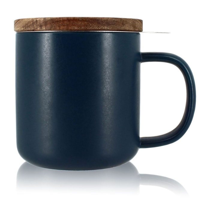 Tisanière en grès bleu avec couvercle en bois d'acacia 300ml JULIET