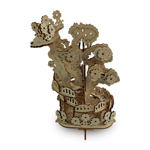 Maqueta de Madera 3D, con movimiento mecánico diseño árbol con flores. 97 piezas.