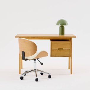 Bureau bois d'hévéa et placage chêne 2 tiroirs ALANA