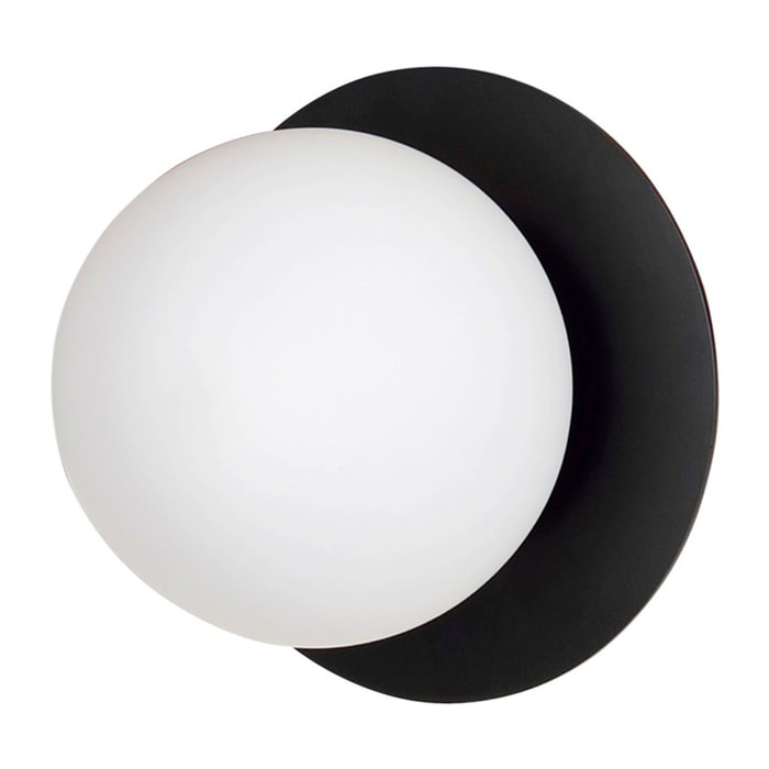 Applique Minerva in acciaio nero con diffusore in vetro