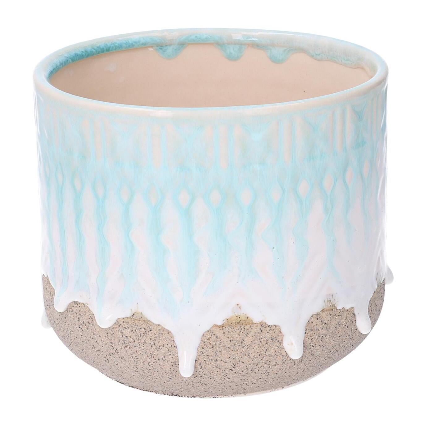 Vaso in ceramica bianco e azzurro tondo cmø15,5h13,5