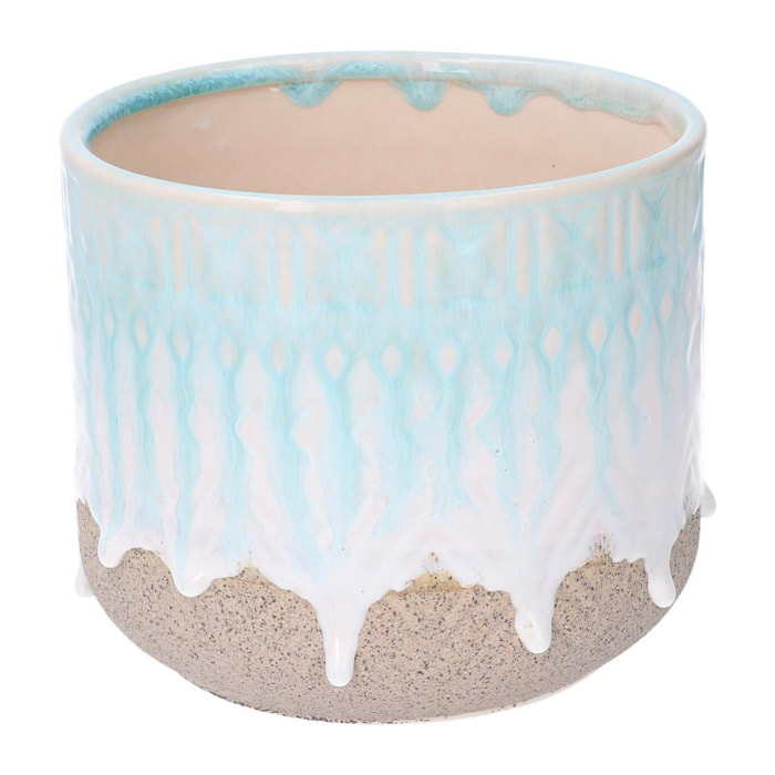 Vaso in ceramica bianco e azzurro tondo cmø15,5h13,5