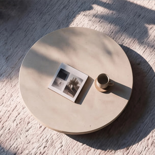 Table basse ronde beige en fibre d'argile effet béton D100 cm - Milos