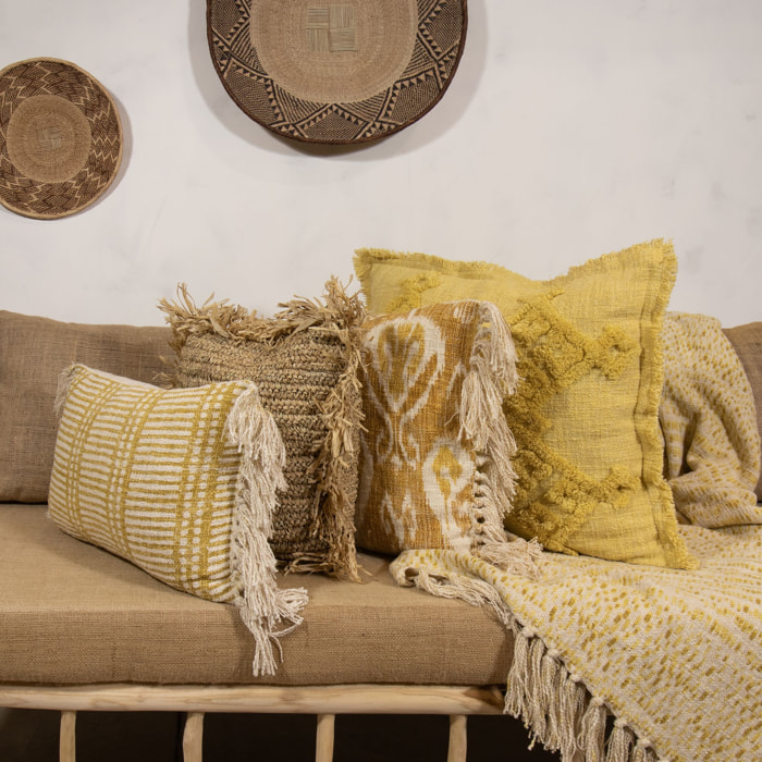 Coussin en coton jaune avec franges 45cm  CANDIDO