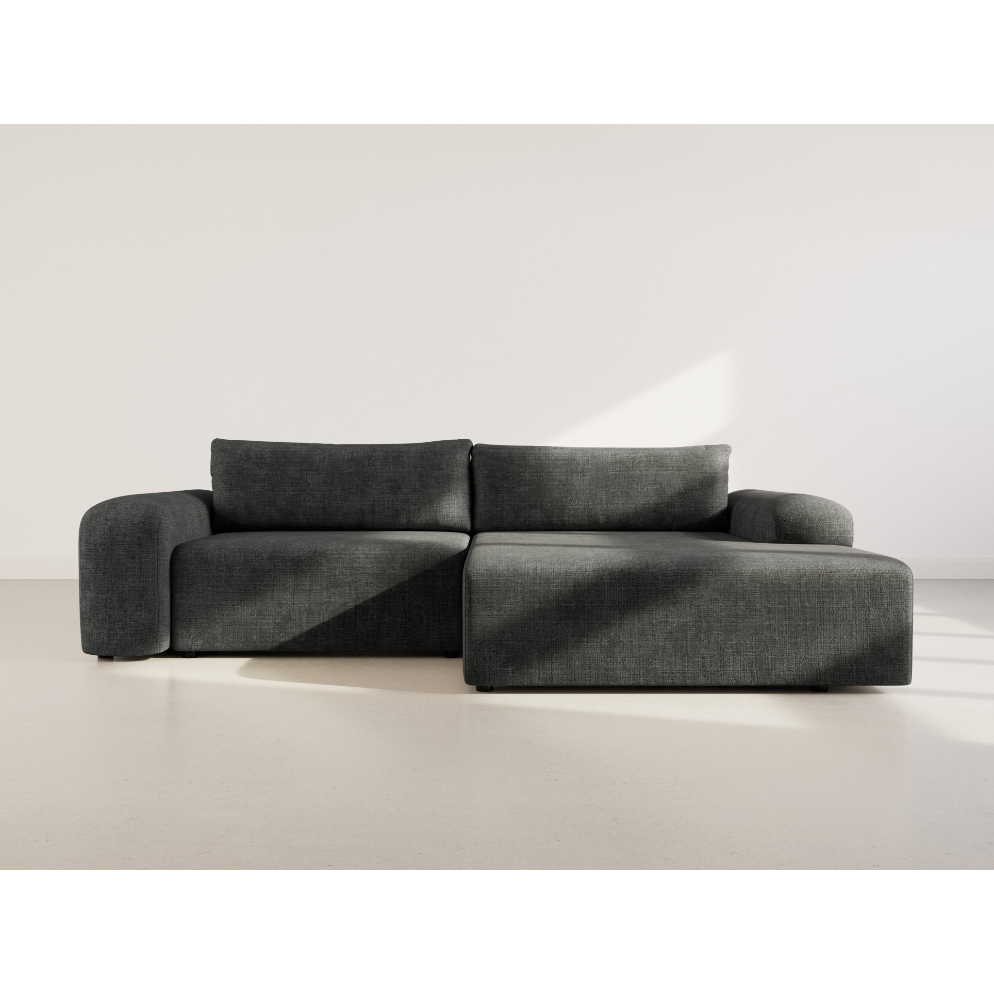 Rebecca - canapé d'angle droit 4 places convertible avec coffre en velours texturé - Gris Anthracite
