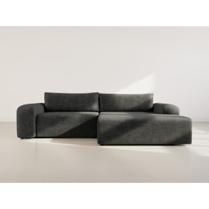 Rebecca - canapé d'angle droit 4 places convertible avec coffre en velours texturé - Gris Anthracite