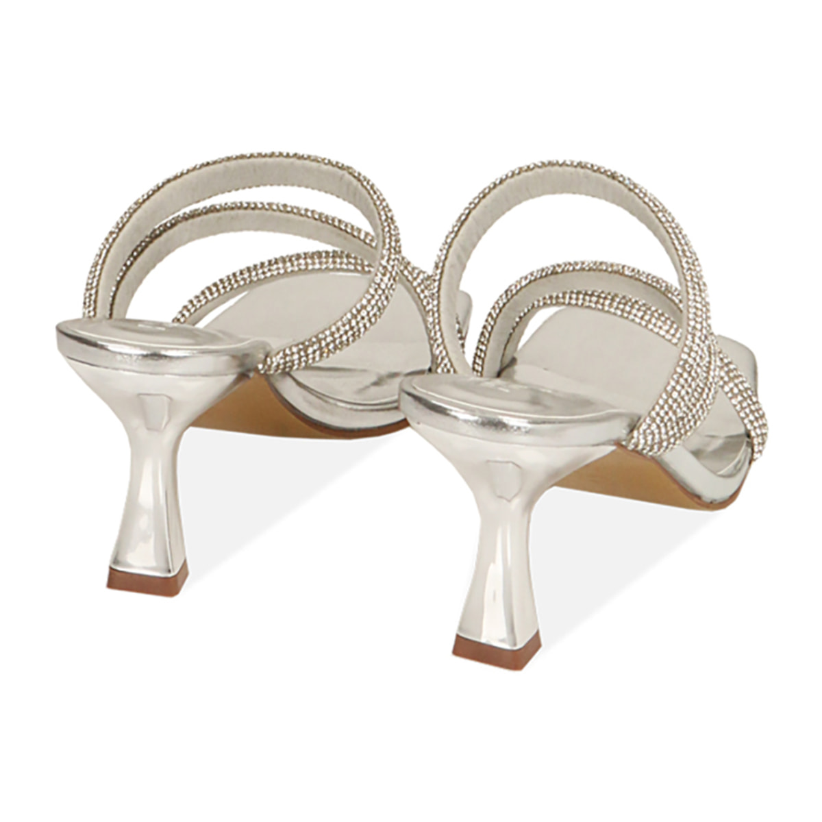 Mules plateados con pedrería, tacón 7,5 cm