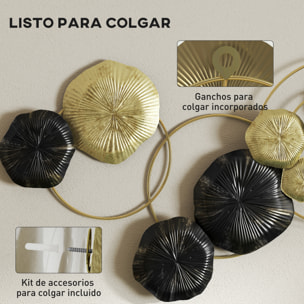 Decoración de Pared de Metal con Forma de Hoja de Loto, Adorno para Salón Moderno, Escultura de Pared para Decoración Hogar, Dormitorio, Oficina, 84x35 cm, Dorado y Negro