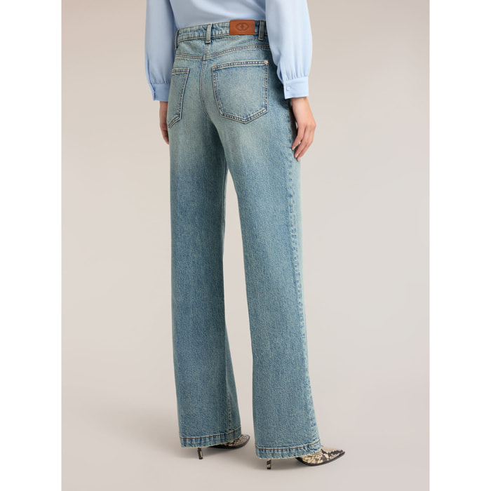 Motivi - Jeans wide a vita alta washed - Azzurro