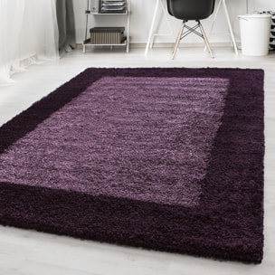 OTTA - Tapis rond shaggy à poils longs motif cadre Lila