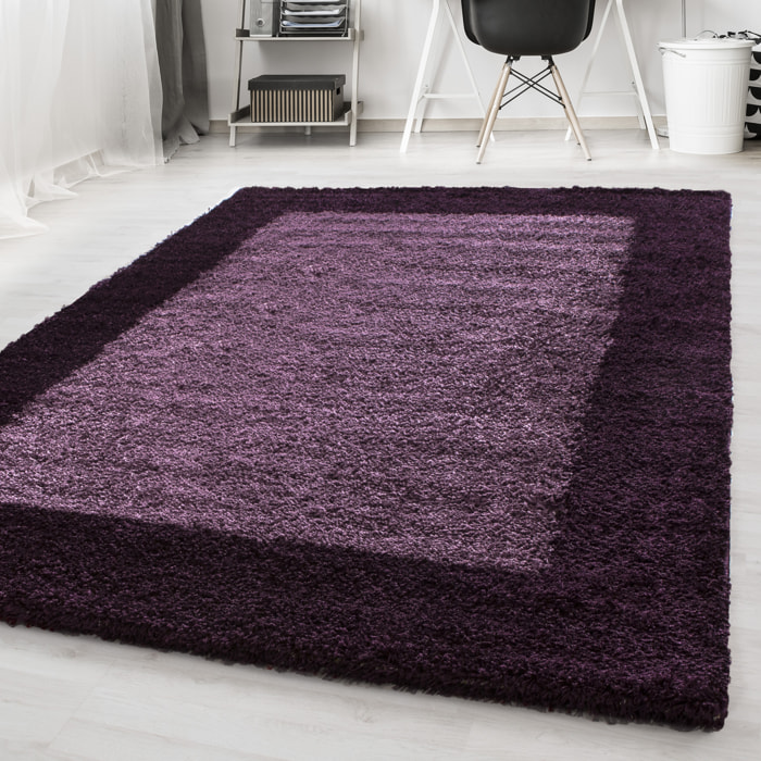 OTTA - Tapis rond shaggy à poils longs motif cadre Lila