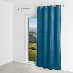 Rideau uni en suédine  - Effet daim et velours - Bleu Paon