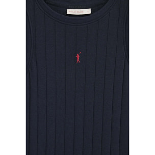 Vestido corto azul marino de canalé con logo Rigby Go