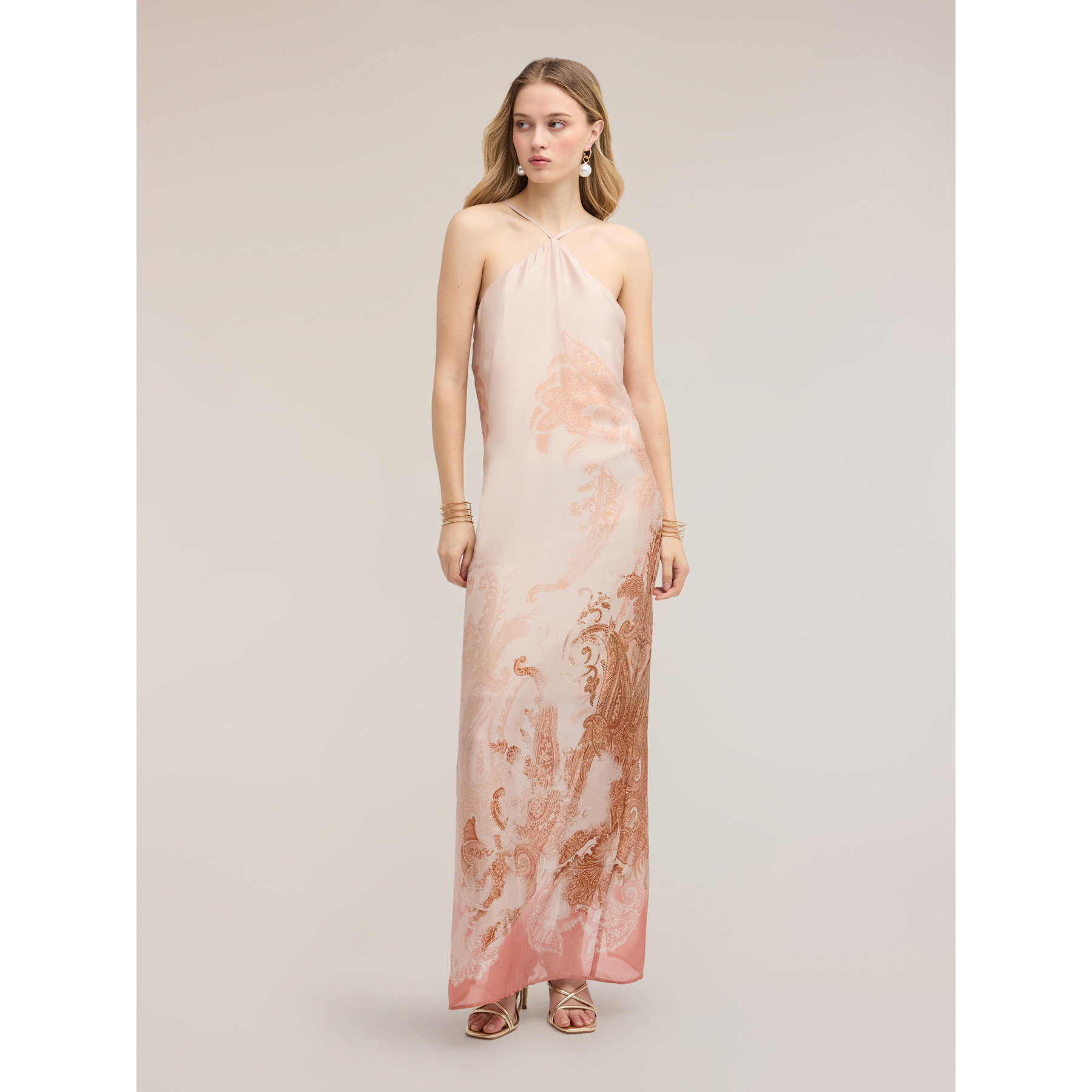 Motivi - Vestido largo de satén con estola - Rosa cipria