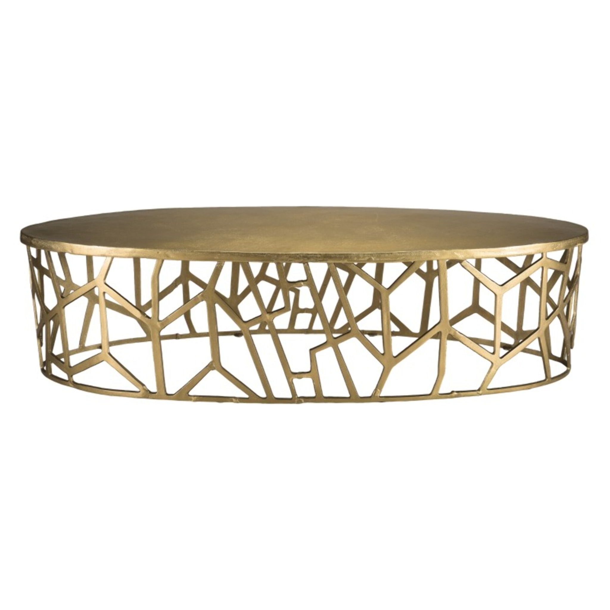 JOHAN - Table basse ovale 150x60cm aluminium doré piètement graphique