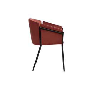 Chaise design en tissu velours rouge tomette et métal noir BRIANE