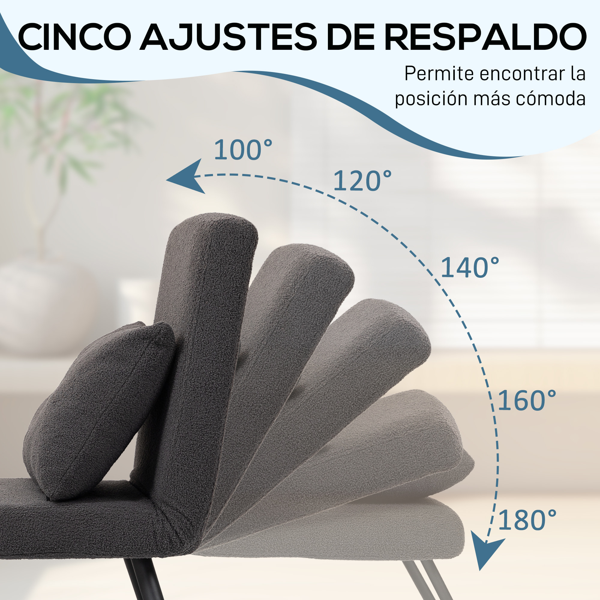 Sofá Cama de 1 Plaza Sofá Cama Plegable Tapizado en Borreguito con Respaldo Ajustable de 5 Niveles y Almohada Acolchada para Oficina Dormitorio Salón 63x73x81 cm Gris Oscuro
