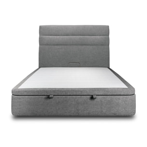 Lit avec sommier et tête de lit à lignes - Toile nattée au style contemporain - Adapté à tous les matelas, montage rapide - Lignes élégantes - Grand Rangement