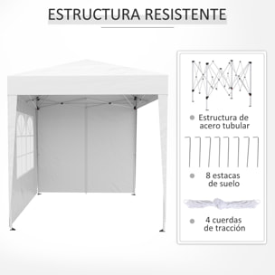 Carpa Plegable 2x2 m Cenador de Jardín con 4 Paredes Laterales Tela Oxford 2 Puertas 2 Ventanas y Bolsa de Transporte para Exterior Terraza Camping Fiestas Blanco