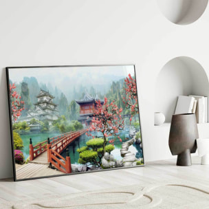 Affiche encadrée jardin japonais pagode Affiche + cadre en métal - Noir