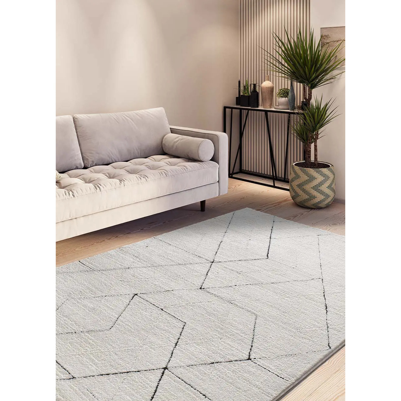 TURIN Alfombra geométrica con relieve en blanco y negro, varias medidas disponibles