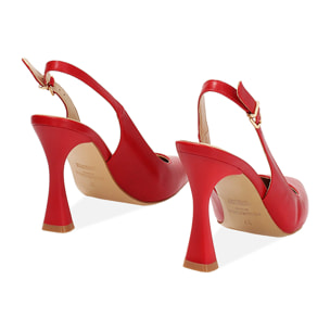 Décolleté slingback donna rosse, tacco 9,5 cm