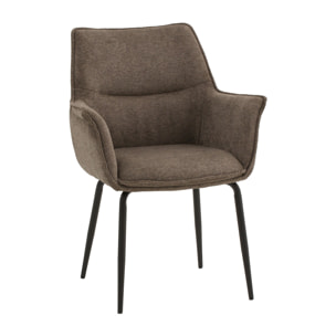 Set di 4 sedie SHERMAN OAKS in tessuto marrone e gambe in metallo nero, con braccioli