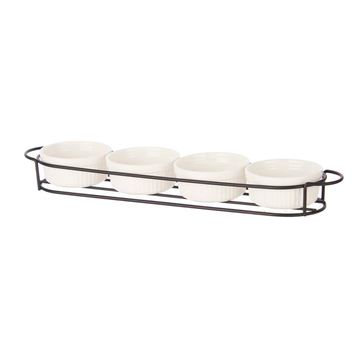 SET 4 PZS APERITIVO CON SOPORTE PORCELANA