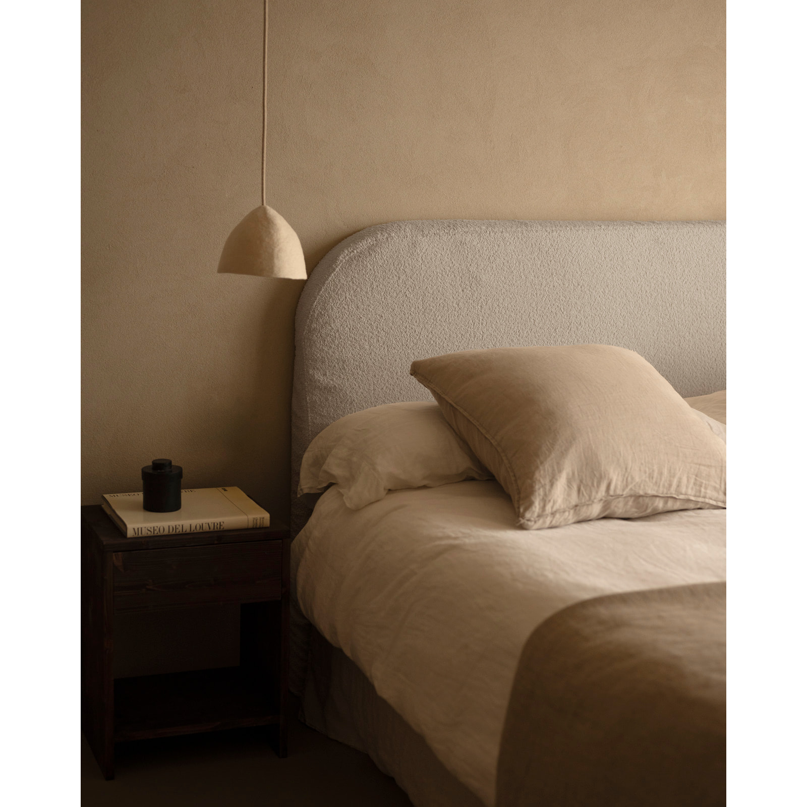 Tête de lit déhoussable en bouclé gris clair en différentes tailles