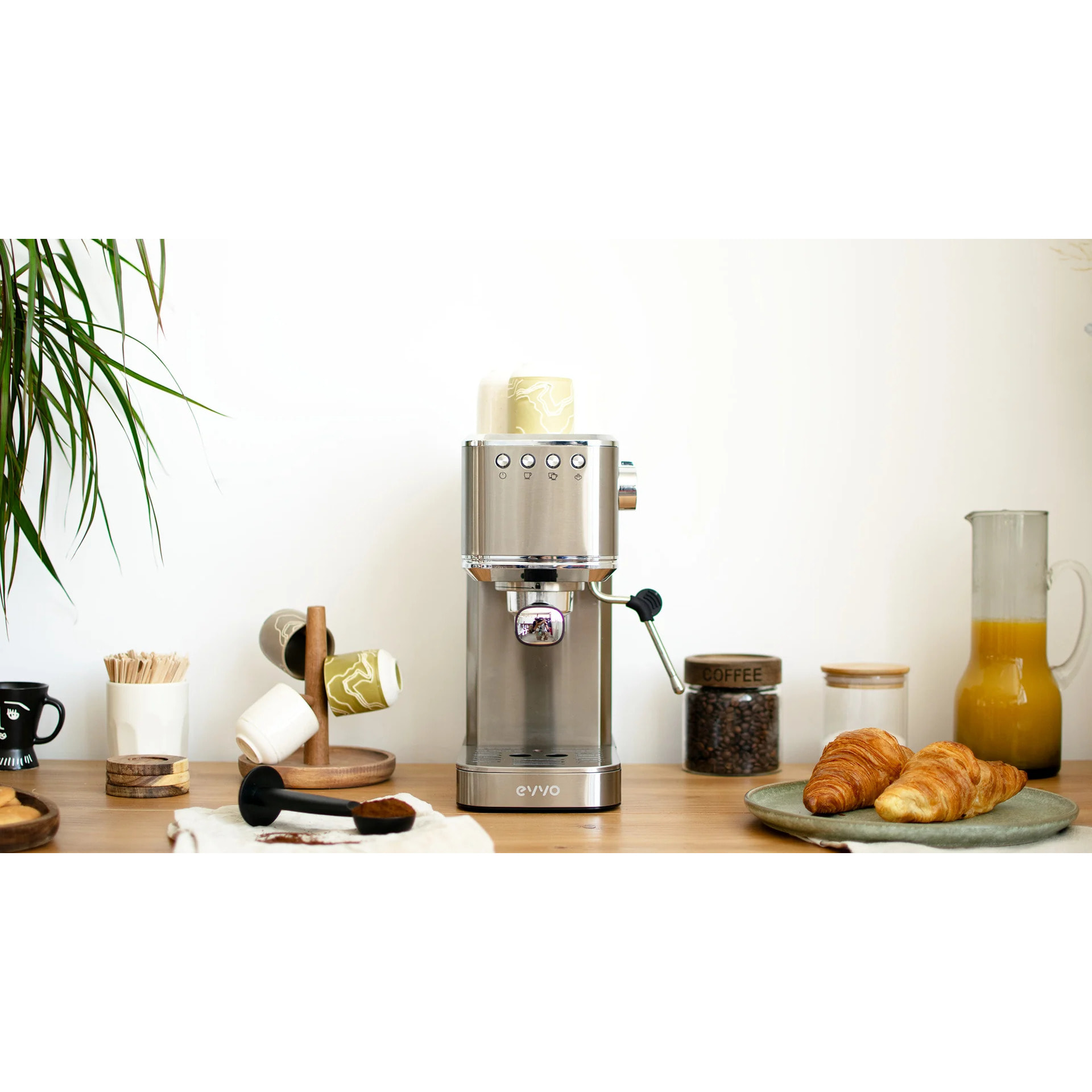 EVVO Cafetera Express Intensa 20. cuerpo de acero. 20 bares de presion. Espressos y Capuccinos. 1350W. Doble salida. portafiltros. Depósito de 1.5 l