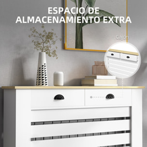 Cubre Radiadores con Cajón, Cubreradiador de MDF, Cubierta para Radiador, Diseño Moderno de Listones, para Salón, Dormitorio, 111x19x95,5 cm, Blanco