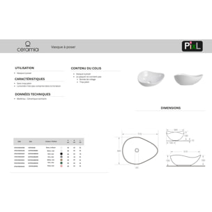 PixL 51 x 38 x 19 cm vasque à poser Infinitio, sans trop-plein, noir (CEPX5038BKM)