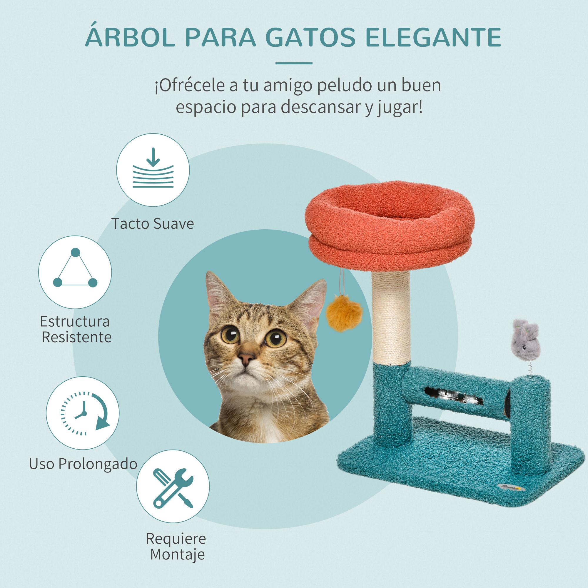 Rascador para Gatos con Cama Extraíble Cascabeles Poste Rascador Sisal Juguetes