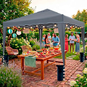 Gazebo Pieghevole 3x4 M in Acciaio con Telo Idrorepellente 160 g/m² Anti-UV Struttura Robusta Apertura Rapida a Fisarmonica con Borsa 4 Sacche Grigio