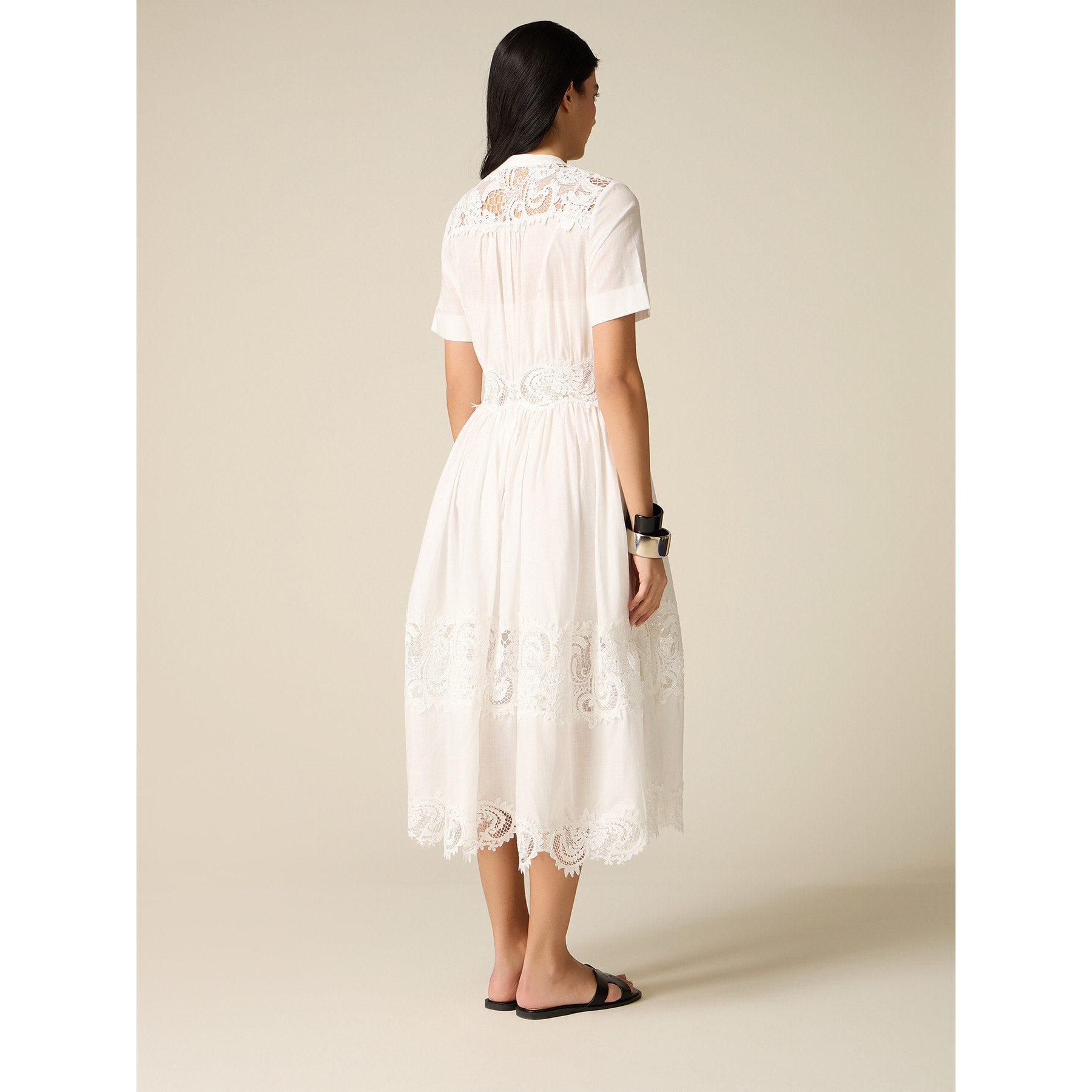 Oltre - Vestido camisero de algodón con encaje - Blanco