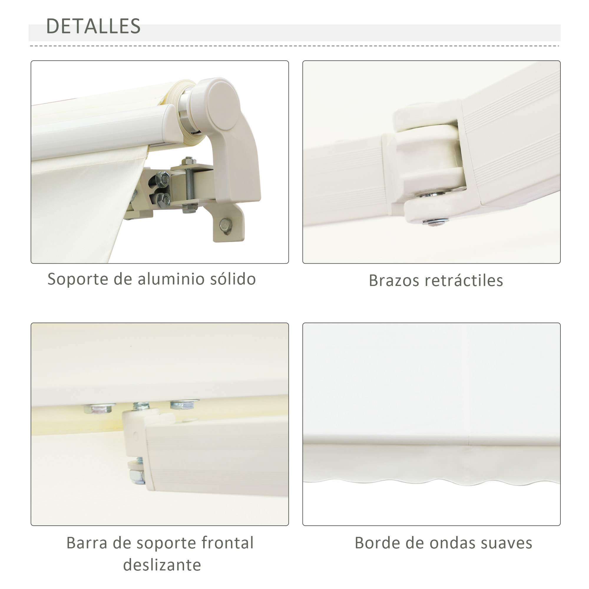 Toldo de Patio Balcón de Aluminio y Poliéster 4x2,5m Blanco