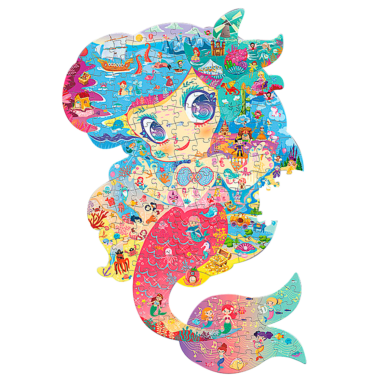 Puzzle in cartone con 128 pezzi. Design Sirena.