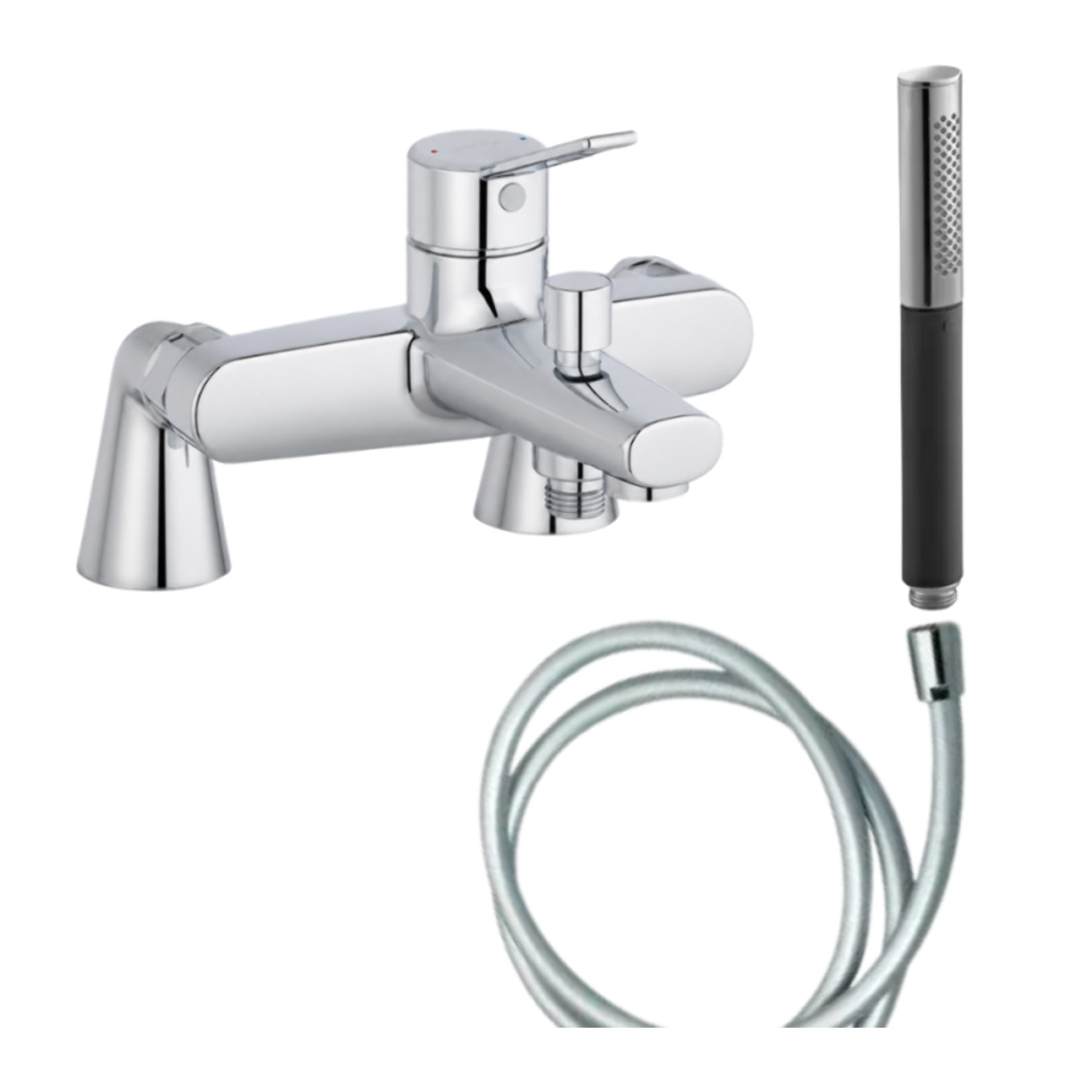 Mitigeur baignoire Eo + pommeau de douche Shift Ellipse + flexible de douche lisse + colonnettes
