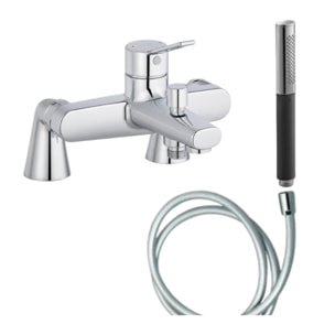 Mitigeur baignoire Eo + pommeau de douche Shift Ellipse + flexible de douche lisse + colonnettes