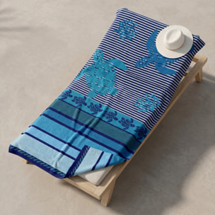 Telo mare in spugna jacquard, 90x165 cm, 100% cotone egiziano, super assorbente e ad asciugatura rapida, fantasia tartarughe intrecciata, morbido e resistente, certificato OEKO-TEX, ideale per spiaggia piscina e viaggio