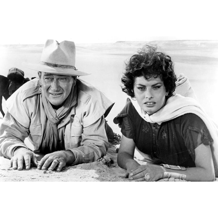 Tableau noir et blanc Photo d’acteurs John Wayne et Sophia Loren Toile imprimée