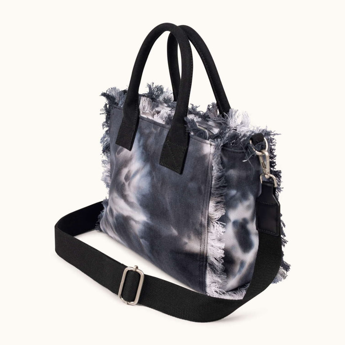 Bolso Crossbody de Algodón Efecto Lavado con Flecos SCUBA BLACK AND WHITE CROSSBODY