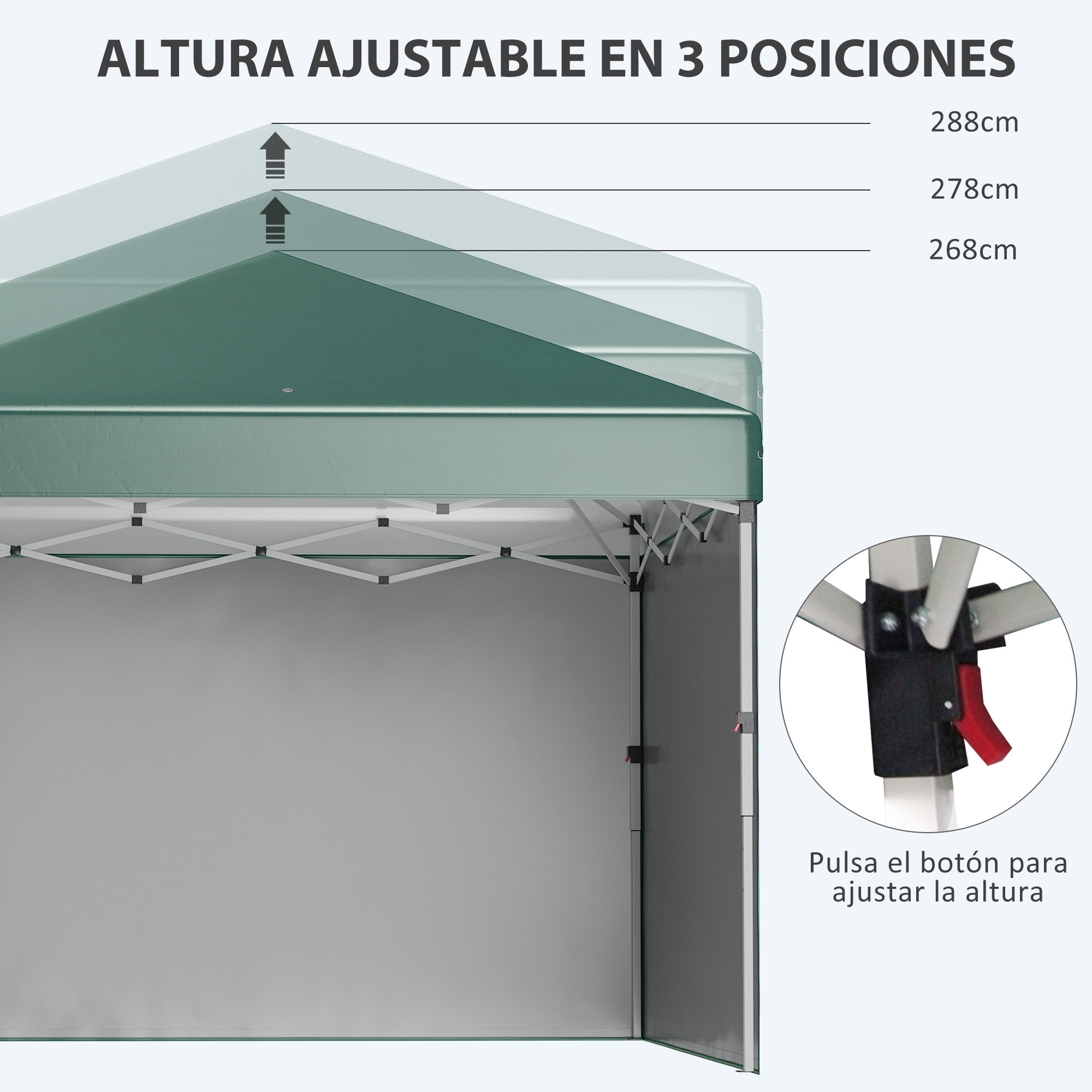 Carpa Plegable Pop-up Gazebo 3x3 m Cenador Plegable con 2 Paredes Laterales Anti-UV Altura Ajustable en 3 Niveles Sacos de Arena y Bolsa de Transporte con Ruedas para Camping Fiestas Verde