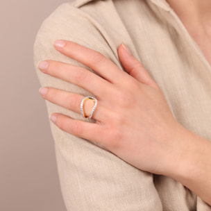 Anello Open Golden a Fascia con Pavé di Cubic Zirconia